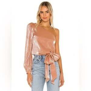 NWOT Lovers + Friends Kendall Rose‎ Metallic One Shoulder Tie Blouse, Size S